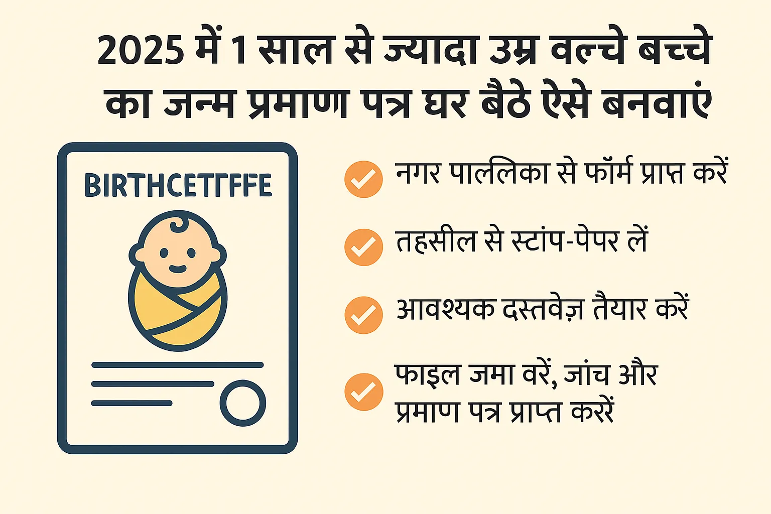 घर पर जन्मे 1 साल से अधिक उम्र के बच्चे का जन्म प्रमाण पत्र 2025 में कैसे बनवाएं?