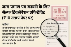 जन्म प्रमाण पत्र बनवाने के लिए सेल्फ डिक्लेरेशन एफिडेविट (₹10 स्टाम्प पेपर पर)