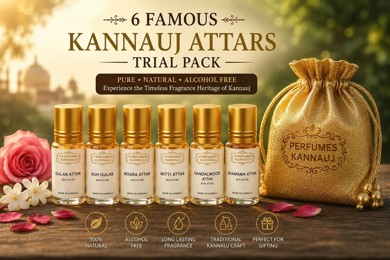 Top-Rated Kannauj Attar Gift Set with 6 Luxury Natural Oils